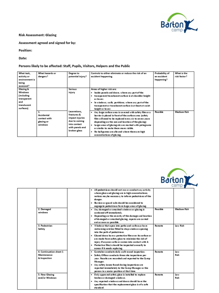 Glazing Risk Assessment Overview | PDF | Window | Risk
