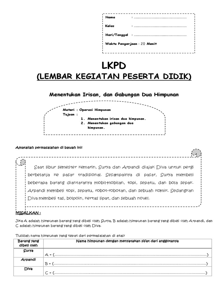 Lks Irisan Gabungan Selisih Dua Himpunan