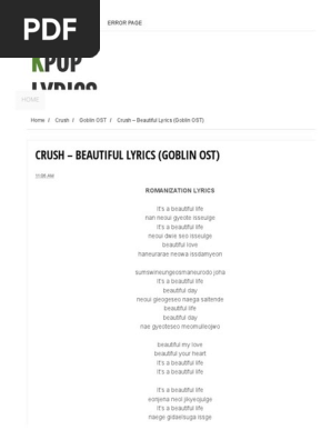 Crush Beautiful Lyrics Goblin Ost Kpop Lyrics 2 Youm Pdf Communication Business