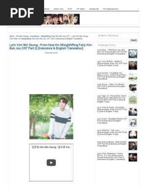 Lyric Kim Min Seung From Now On Weightlifting Fairy Kim Bok Joo Ost Part 2 Indonesia English Translation Kpop Lyrics Pdf