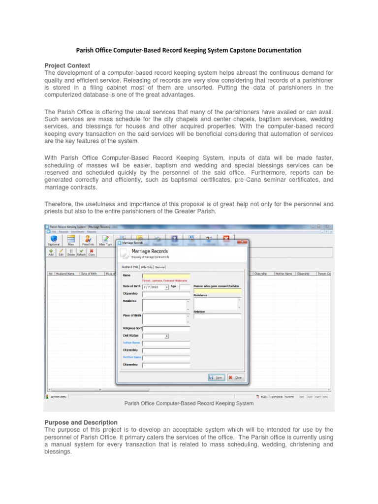 Parish Office Computer Based Record Keeping System Capstone