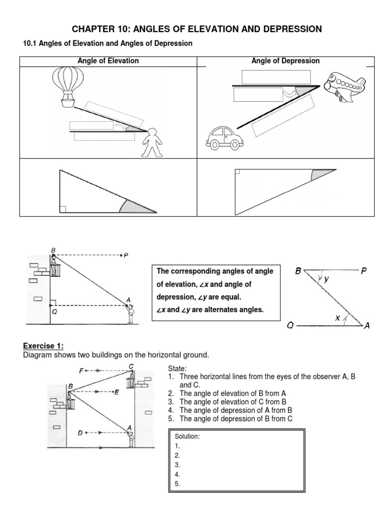 Angles of Elevation and Depression Guide | PDF | Geometric Measurement ...