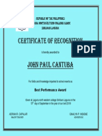 Certificate of Recognition John Paul Cantuba