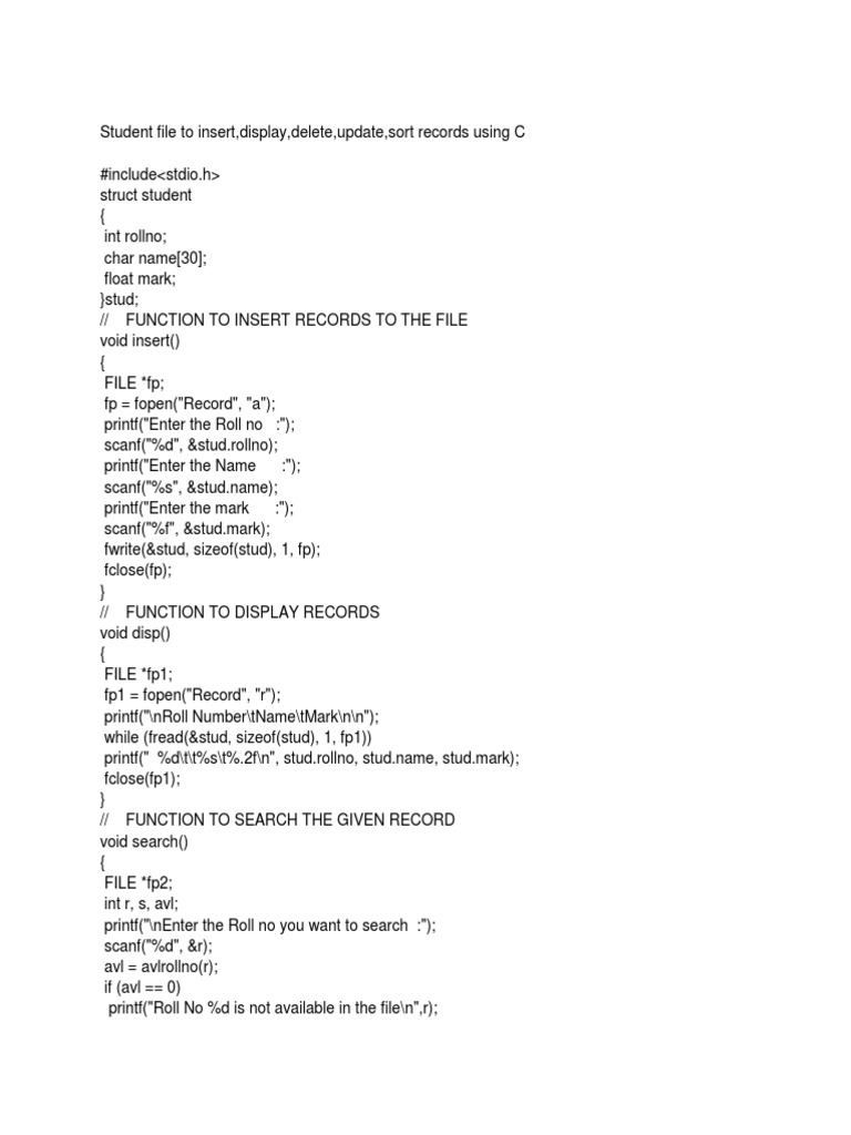 Student Record Management in C | PDF | Software | Models Of Computation