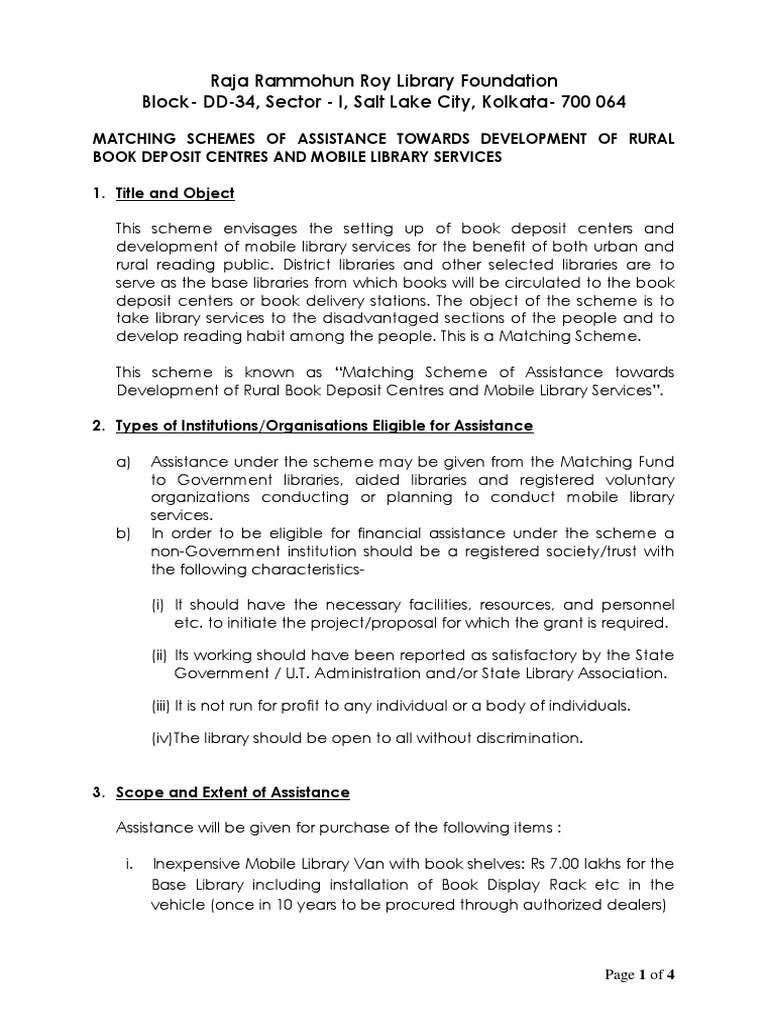 Matching Schemes of Assistance Towards Development of Rural Book