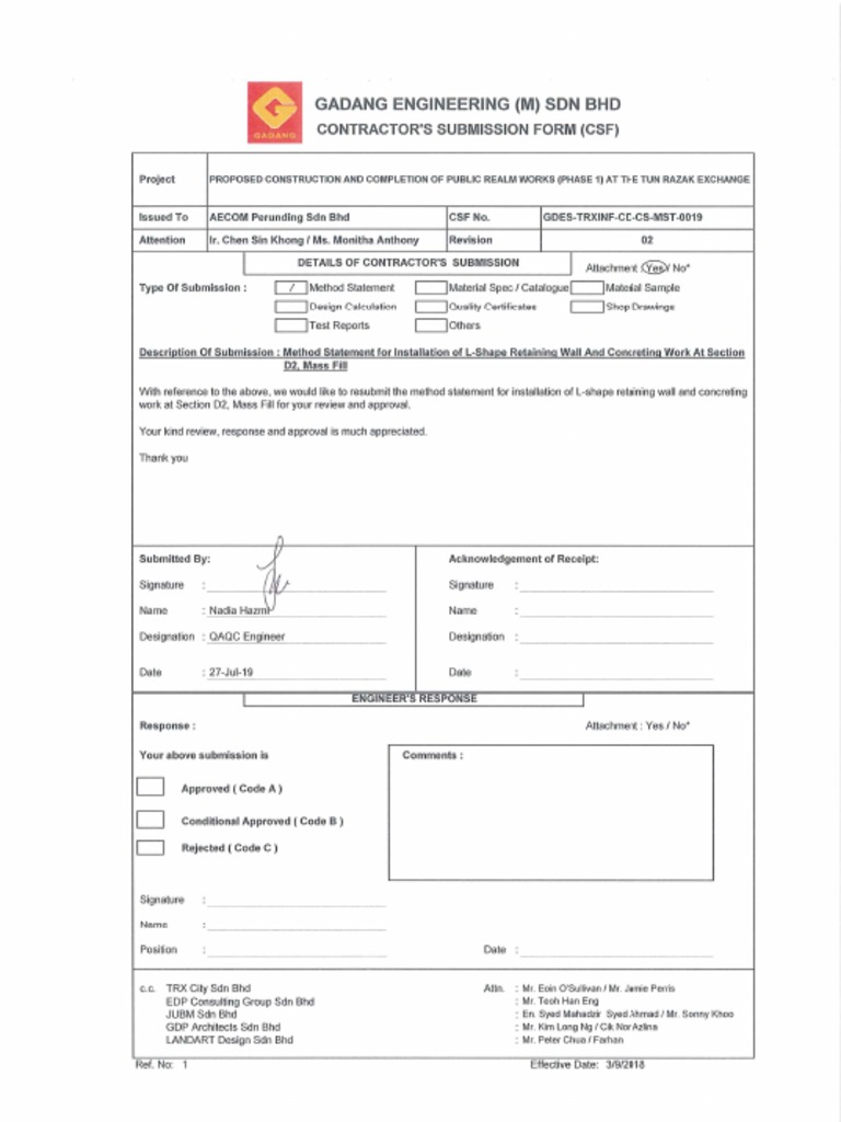 Method Statement For Installation of L-Shape Retaining Wall and ...