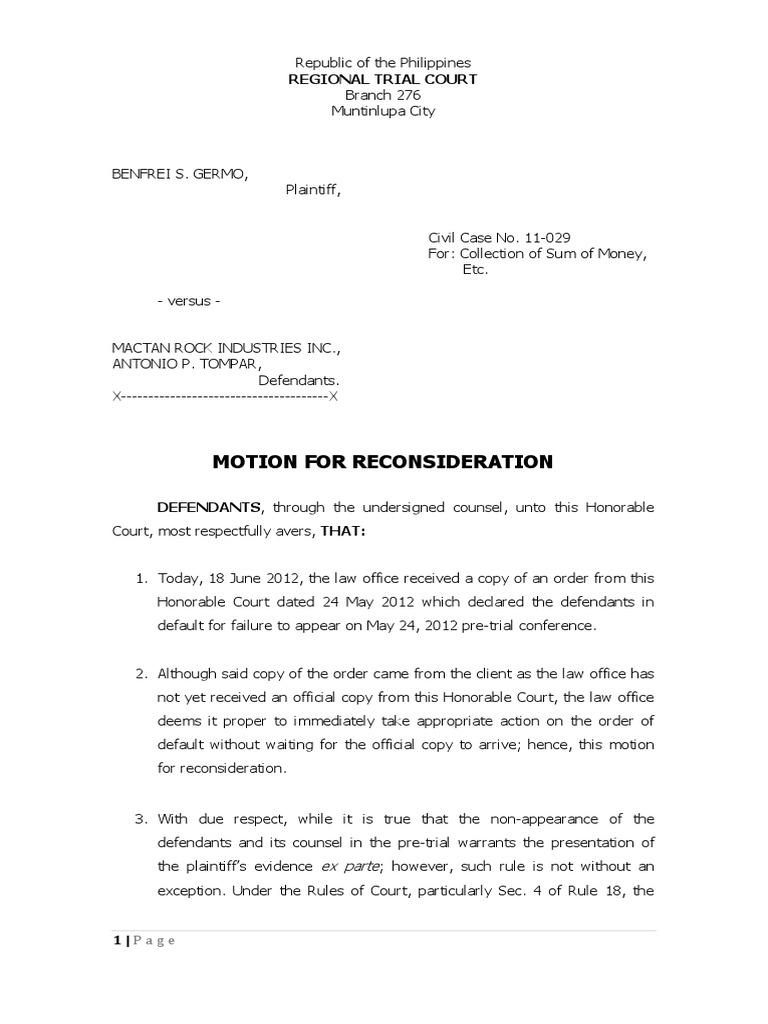 Motion For Reconsideration PDF Lawsuit Government