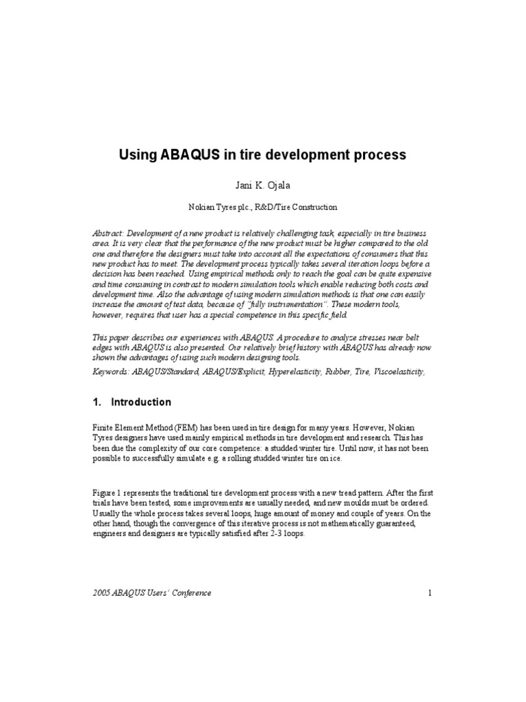 Using Abaqus In Tire Development Process Pdf Tire Simulation