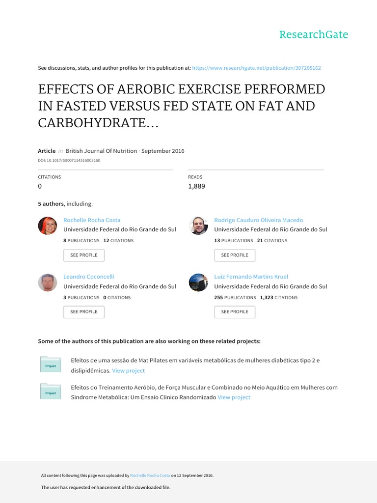 Effects of Aerobic Exercise Performed in Fasted Versus Fed State On Fat ...