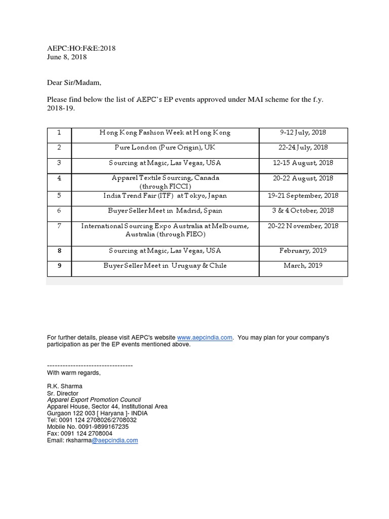 AEPC Approved EP Events 2018-19 | PDF | Business | Technology & Engineering