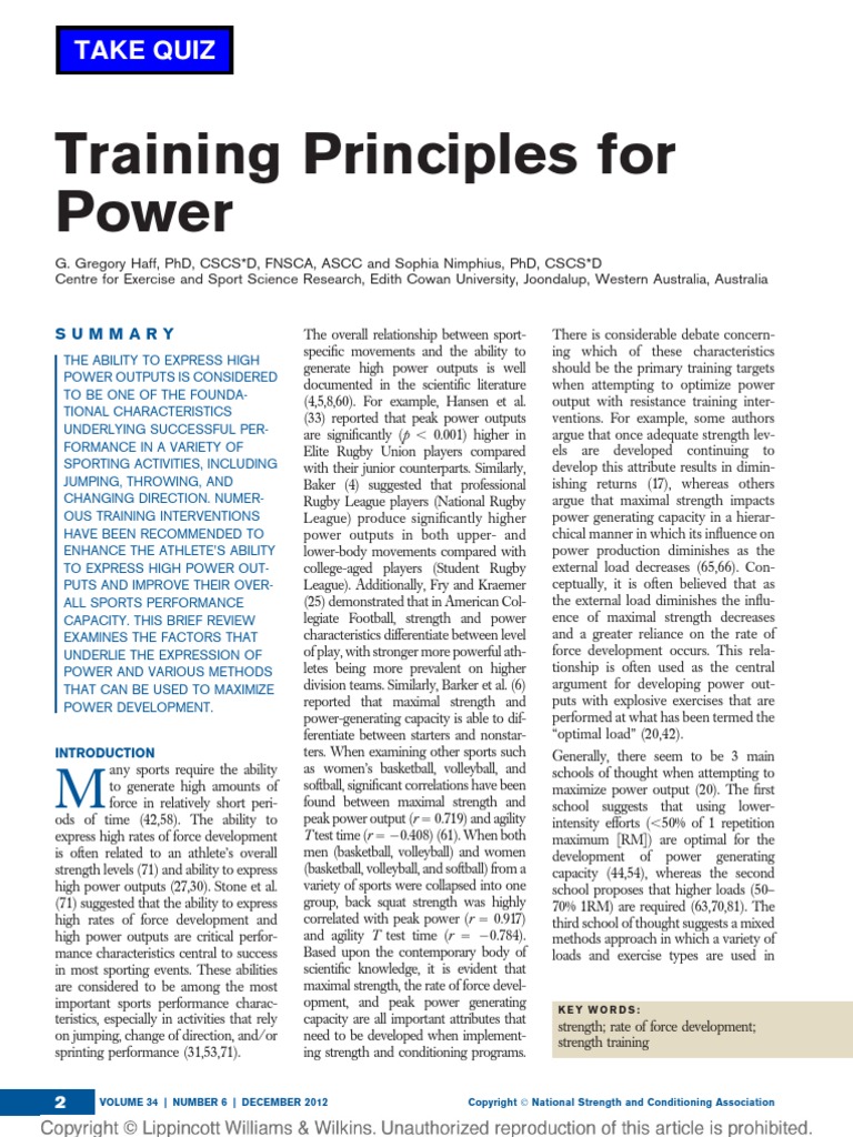 Training Principles For Power December - 2012 - 34.6 PDF | PDF