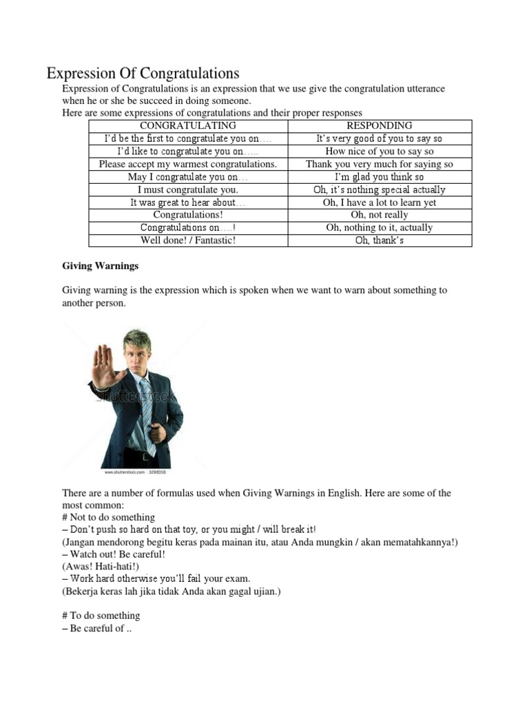 Expressions of Congratulations and Warnings | PDF | Verb | Linguistics