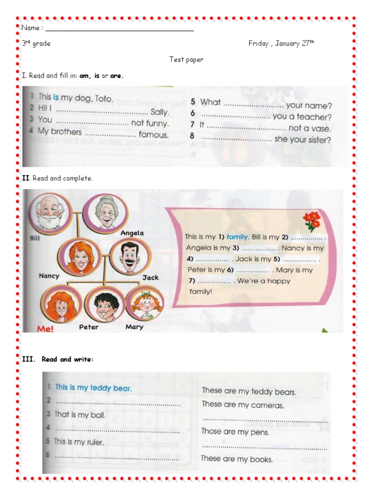 3rd Grade English Test Paper | PDF