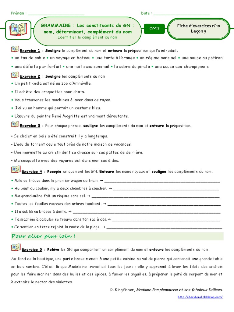 Exercice Sur Le Complément Du Nom Conjugaison | PDF | La nature