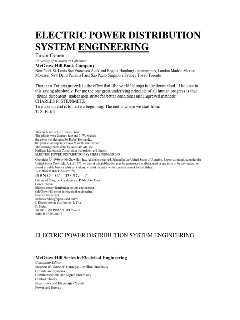 Electric Power Distribution System Engineering | PDF | Electric Power ...
