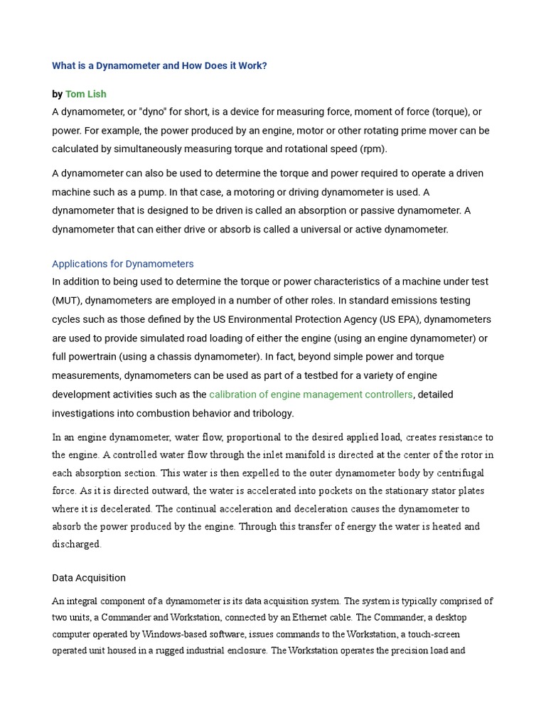 Tom Lish: What Is A Dynamometer and How Does It Work? | PDF | Vehicle ...