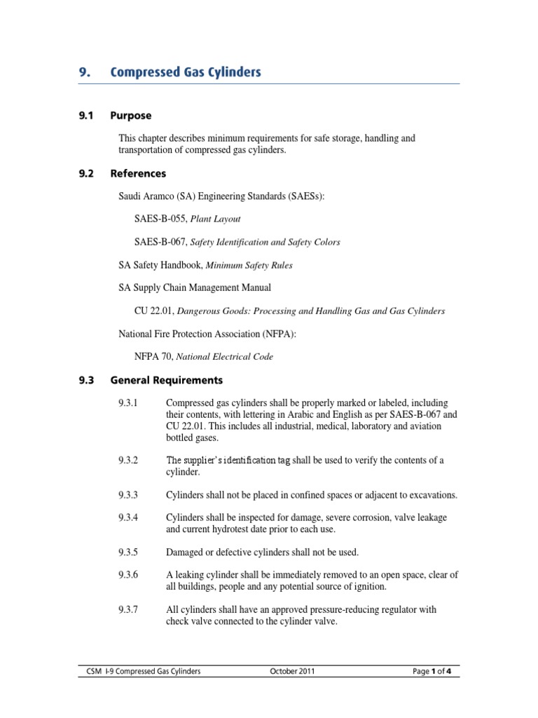 Compressed Gas Cylinder Safety Guidelines | PDF | Equipment | Chemical ...