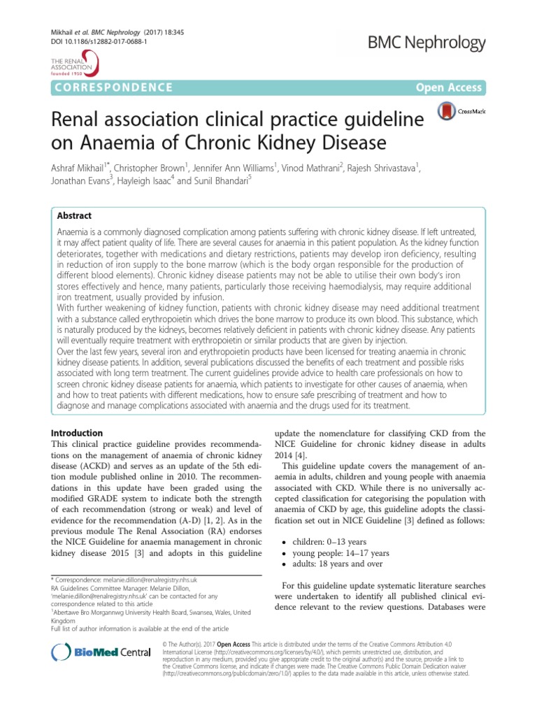 Renal Association Clinical Practice Guideline On Anaemia of Chronic ...