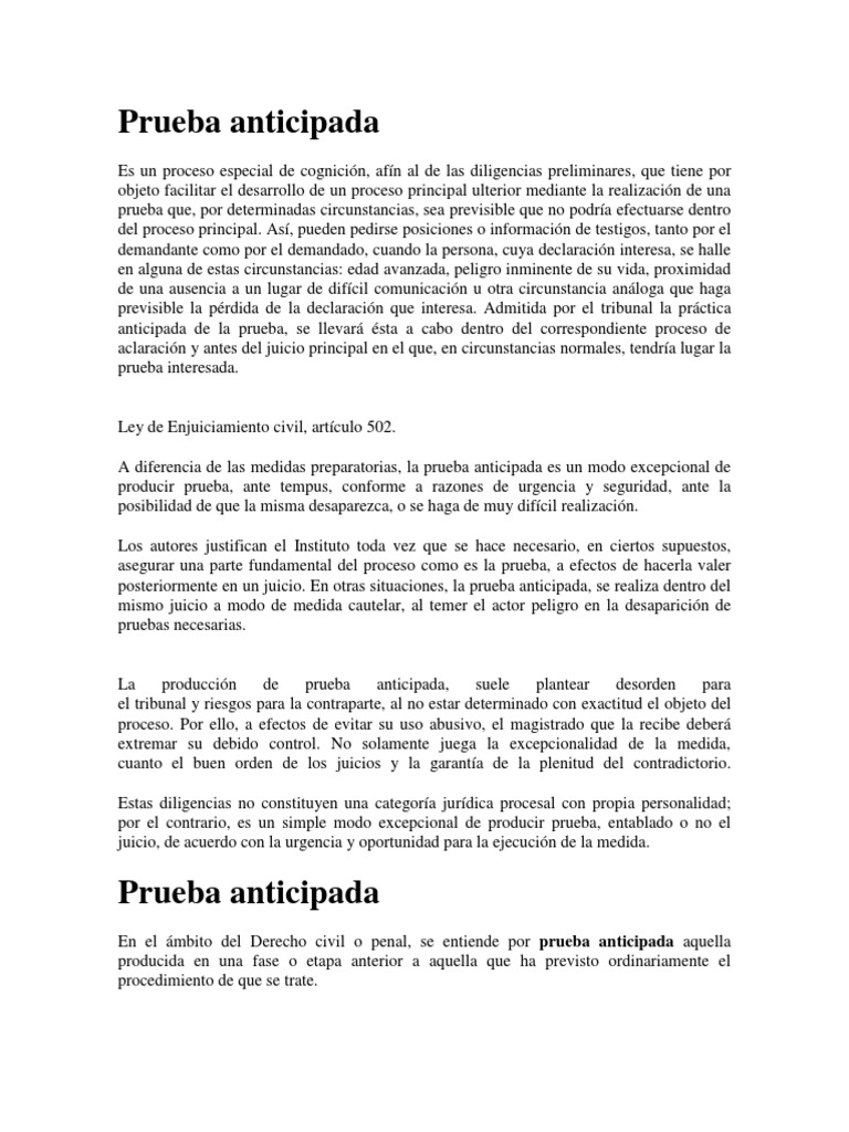 Prueba Anticipada Evidencia Ley Procedimiento Criminal