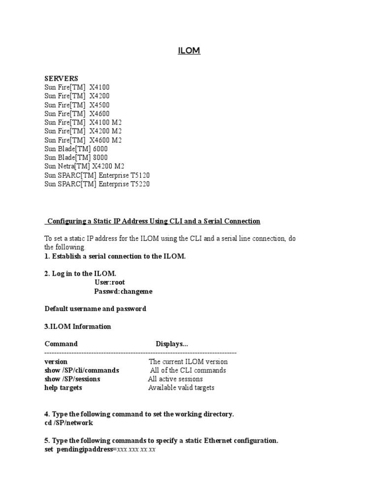 ILOM Commands and Default Credentials | PDF | Command Line Interface ...