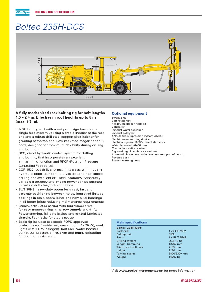 Rock Bolting Rig Specs for Engineers | PDF | Bearing (Mechanical) | Drill