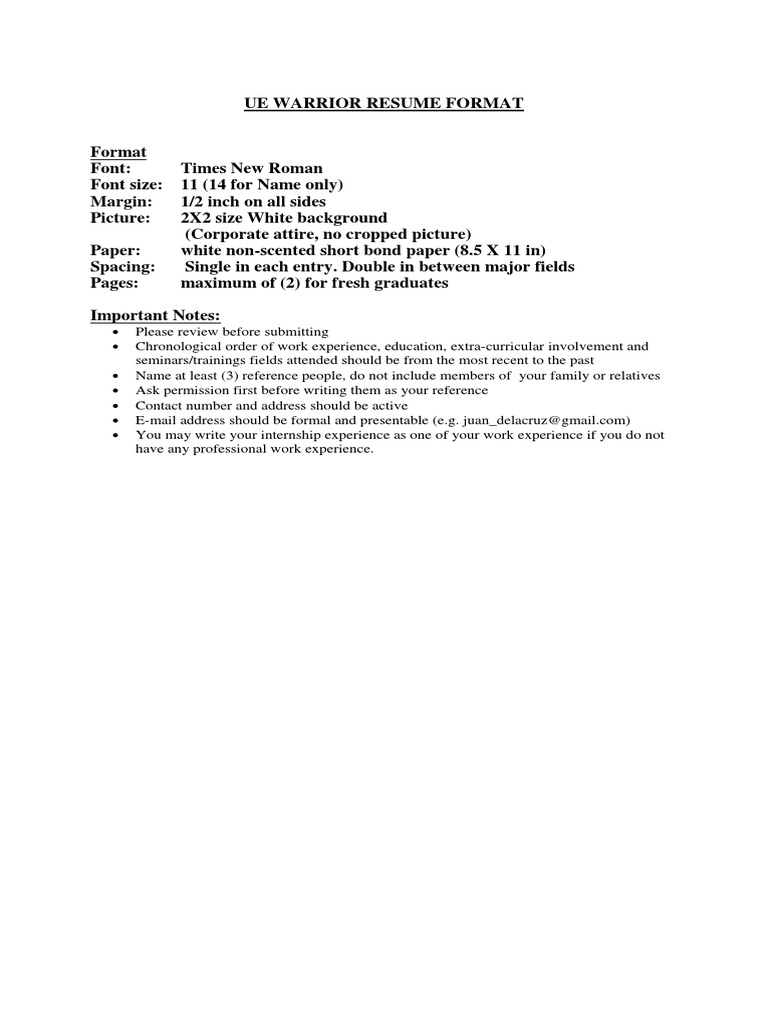 UE Resume Format Guidelines | PDF | Behavior Modification | Cognition