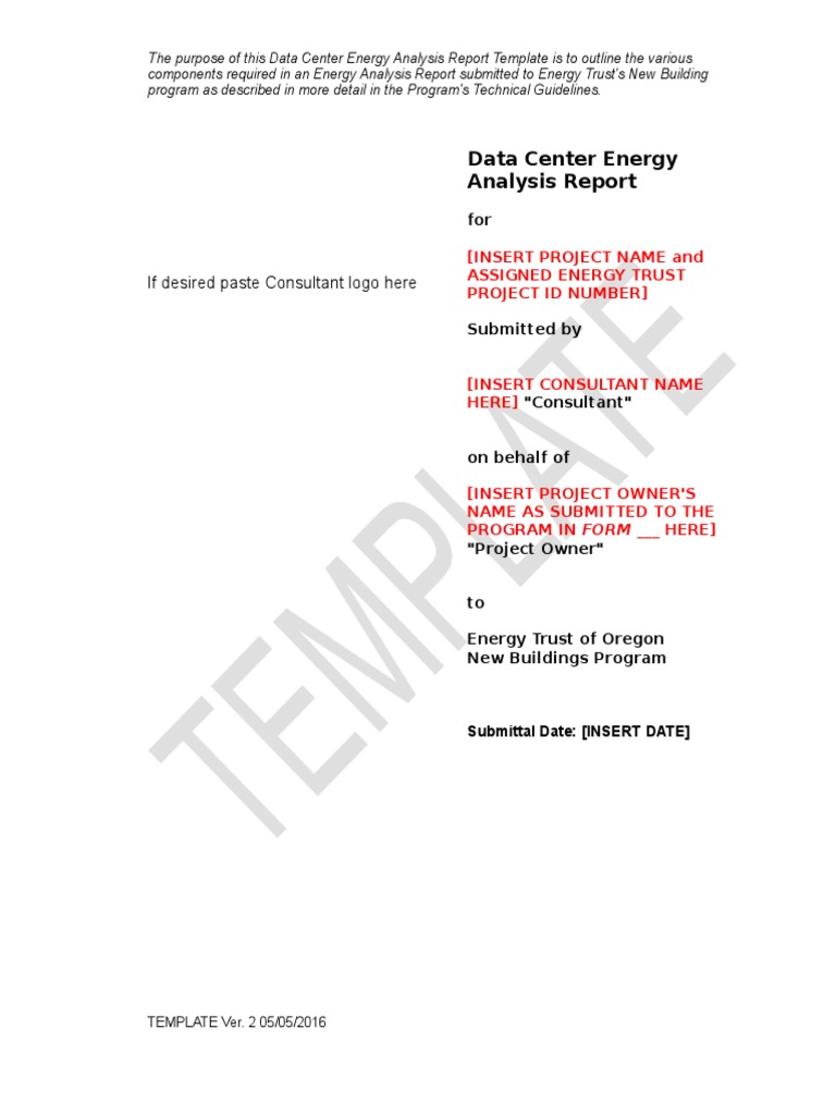 Data Center Energy Analysis Template | PDF | Data Center | Cost ...