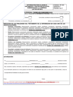 Rf-040 Autorización para El Manejo, Tratamiento y Protección de Datos Suministrados A La Empresa