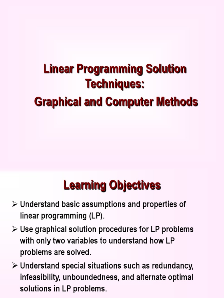 Linear Programming Solution Techniques: Graphical and Computer Methods ...