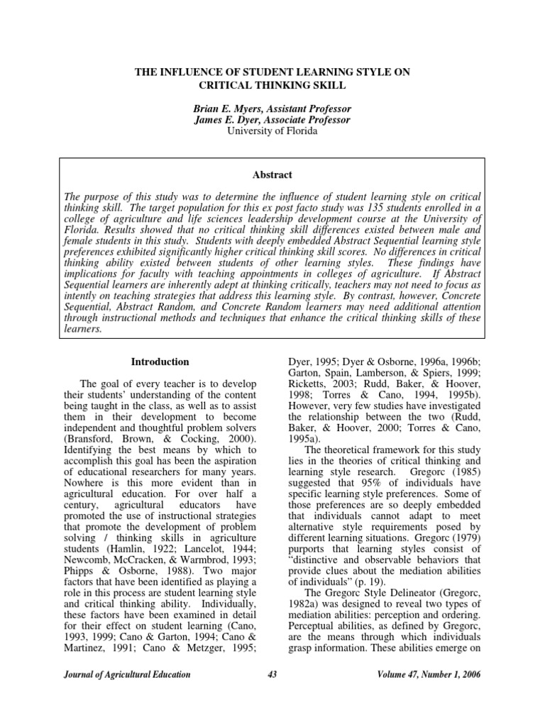 The Influence of Student Learning Style On Critica PDF | PDF | Learning ...