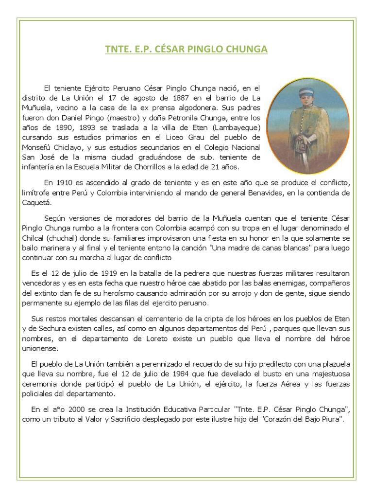 Biografía del Teniente César Pinglo Chunga | PDF | Arte