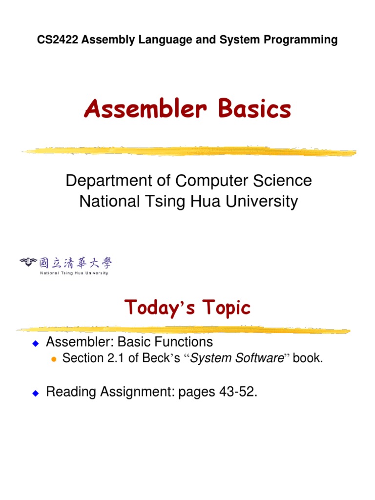 Assembler Basics: Department of Computer Science National Tsing Hua ...