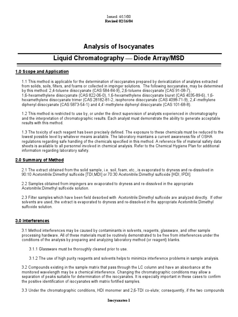 Analysis of Isocyanates Liquid Chromatography: Diode Array/MSD | PDF ...