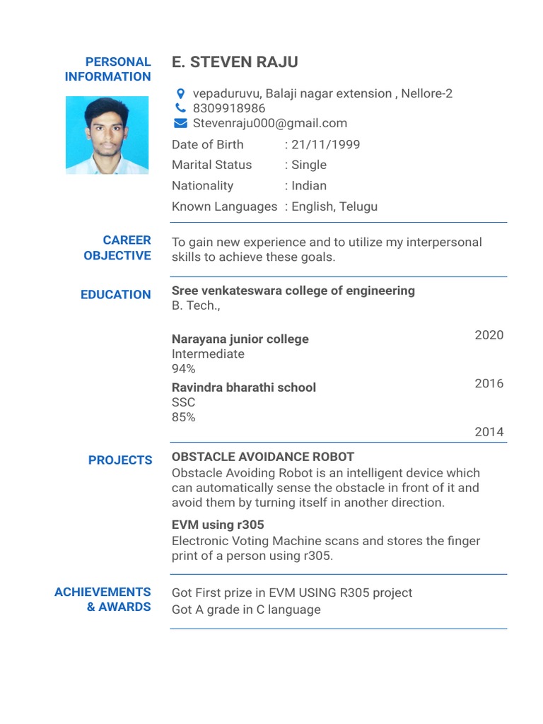E. Steven Raju: Personal Information | PDF