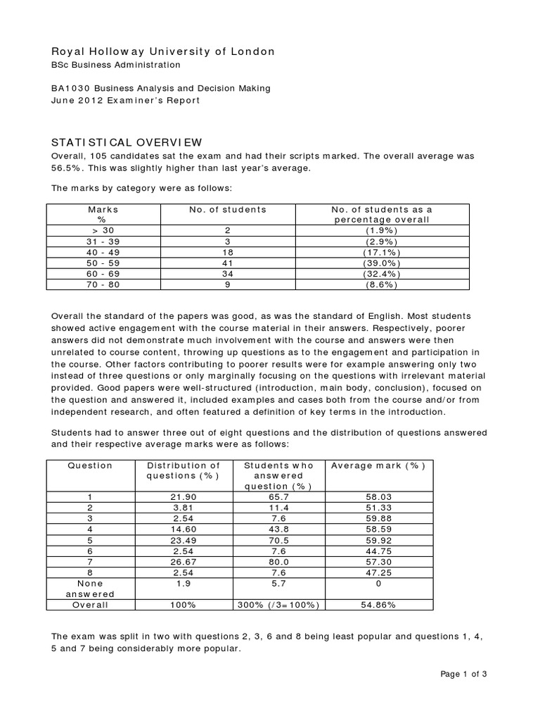 BSc Business Analysis Exam Report 2012 | PDF | Mergers And Acquisitions ...