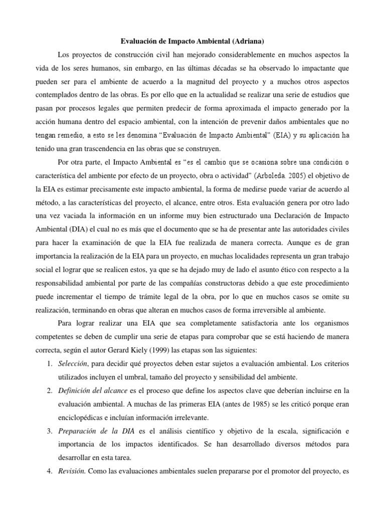 Evaluación de Impacto Ambiental en Proyectos Viales | PDF | Evaluación ...