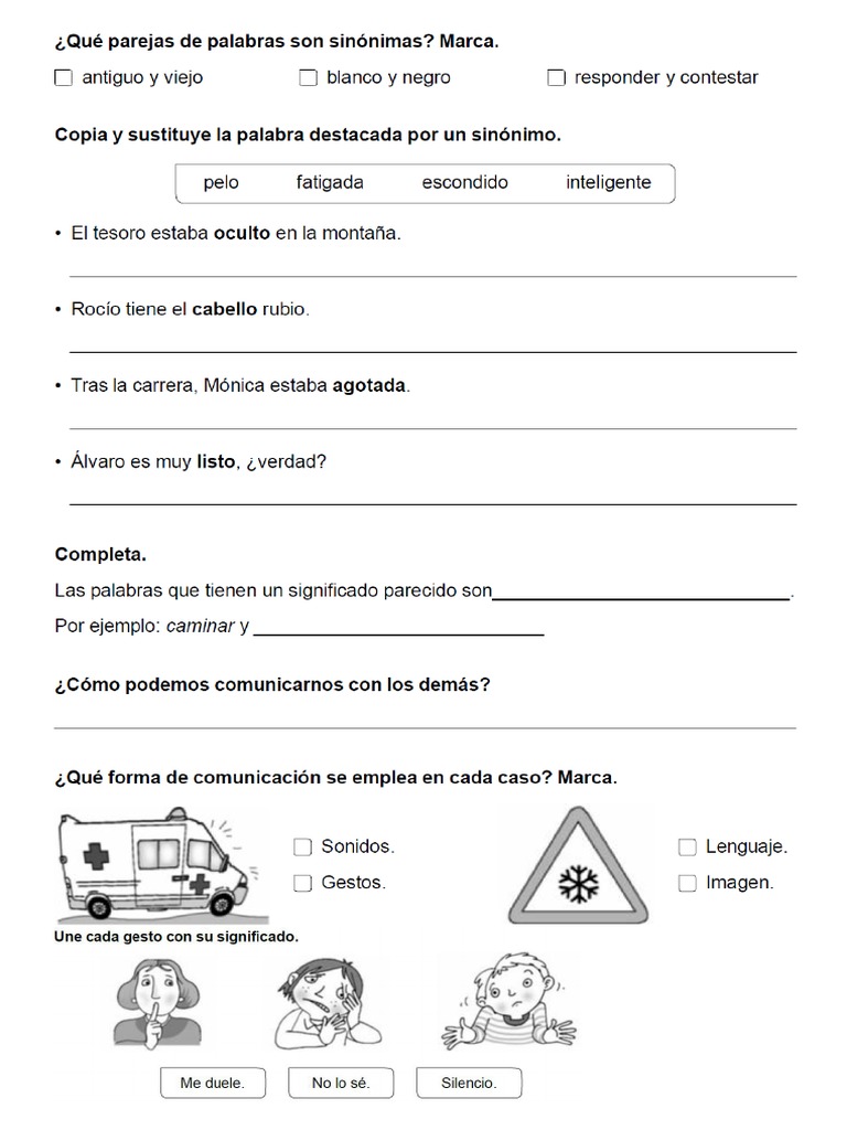 Fichas Repaso Evaluacion 3 Primaria Lengua Tema 1 | PDF