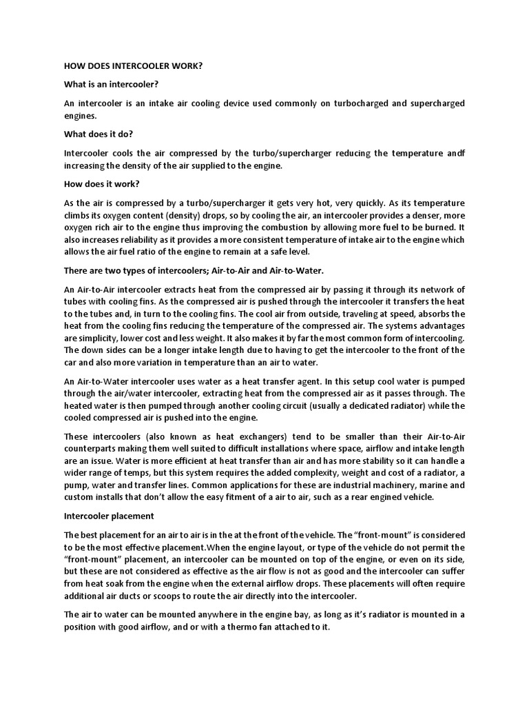 How Does Turbo Intercooler Work PDF Turbocharger Vehicle Parts