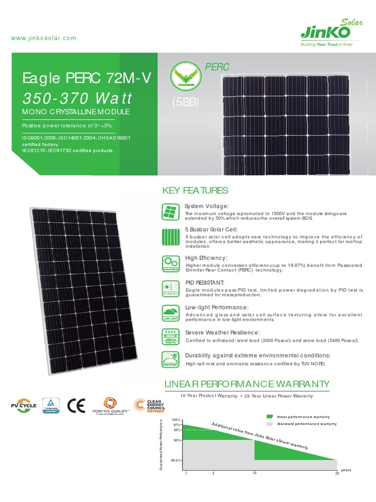 Jinko Solar 370W Module Specifications | PDF | Solar Cell ...