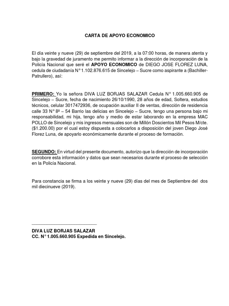 Carta de Apoyo Economico Política Violencia