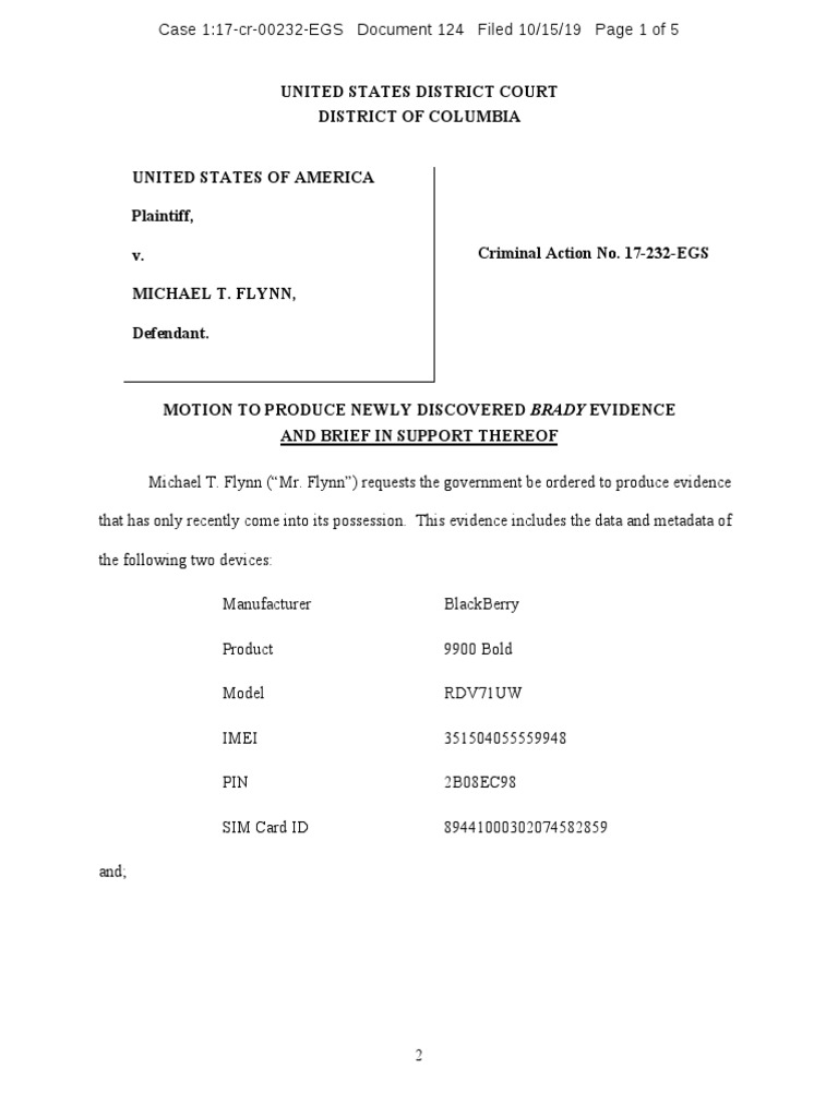 Flynn's Motion for Brady Evidence | PDF | Brady V. Maryland | Blackberry
