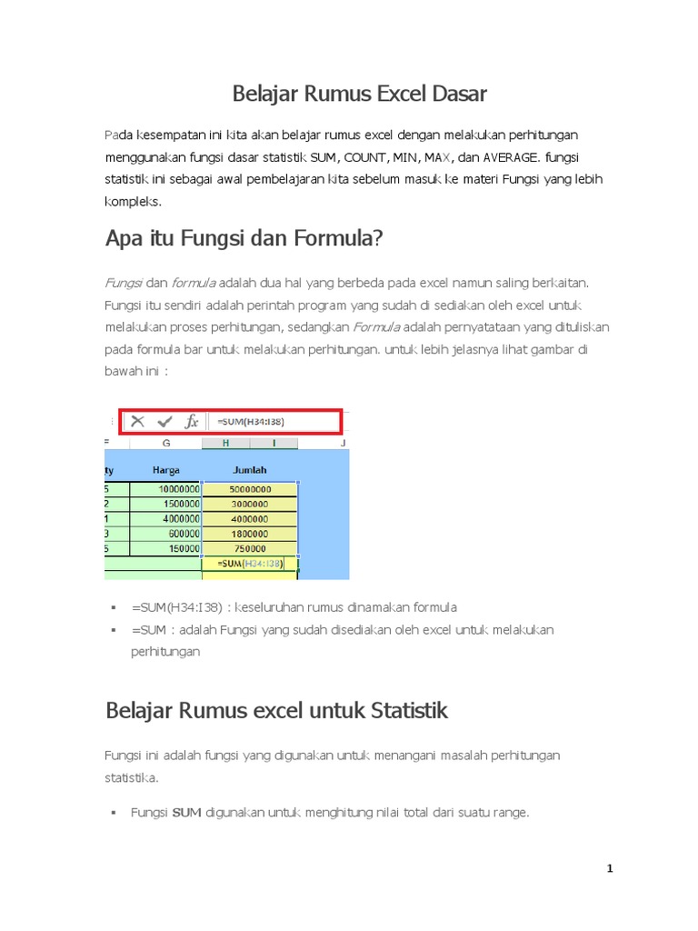 Panduan Rumus Excel Dasar If Pdf Karier Perkembangan Komputer