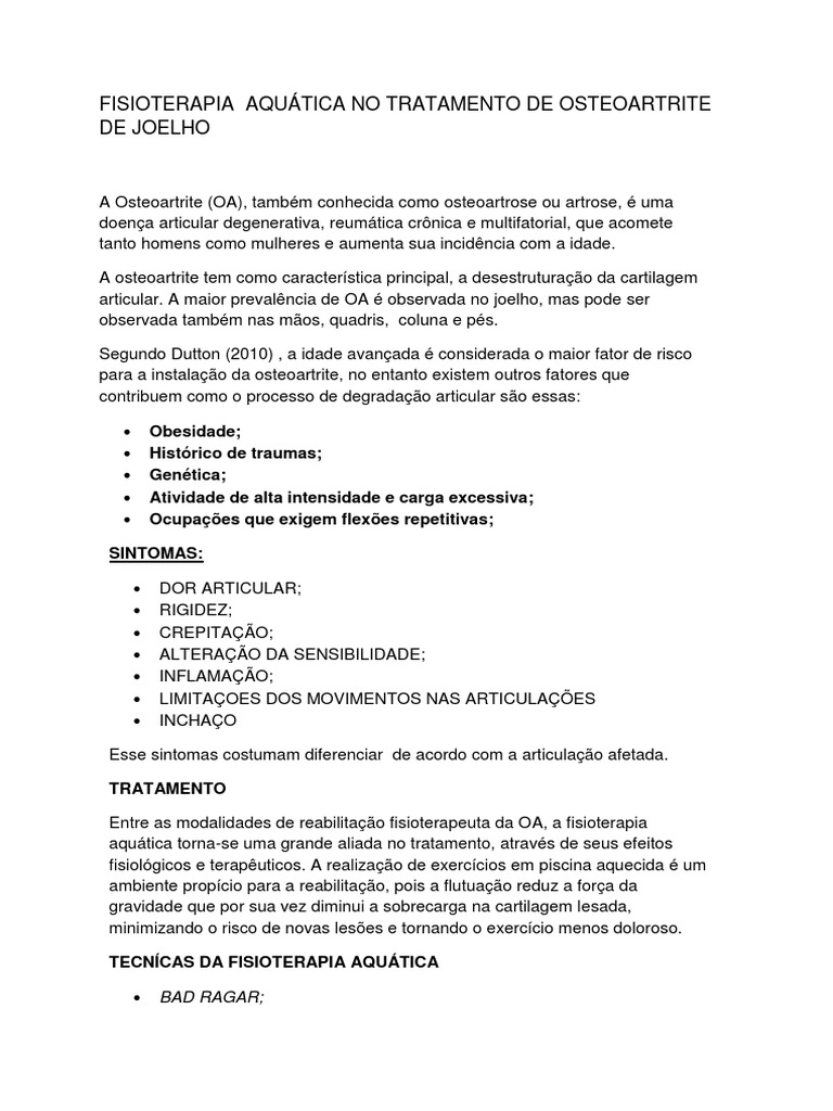 Fisioterapia Aquática No Tratamento de Osteoartrite de Joelho | PDF |  Osteoartrite | RTT, image size:768x1024