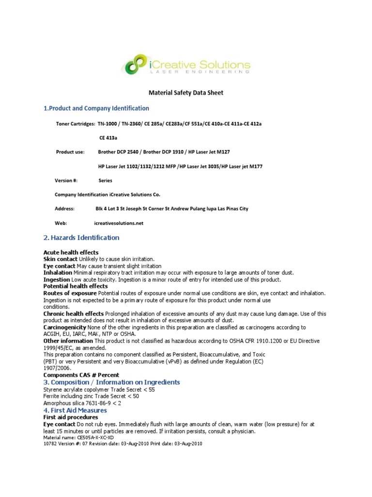 Material Safety Data Sheet IcS | PDF | Dangerous Goods | Toxicity