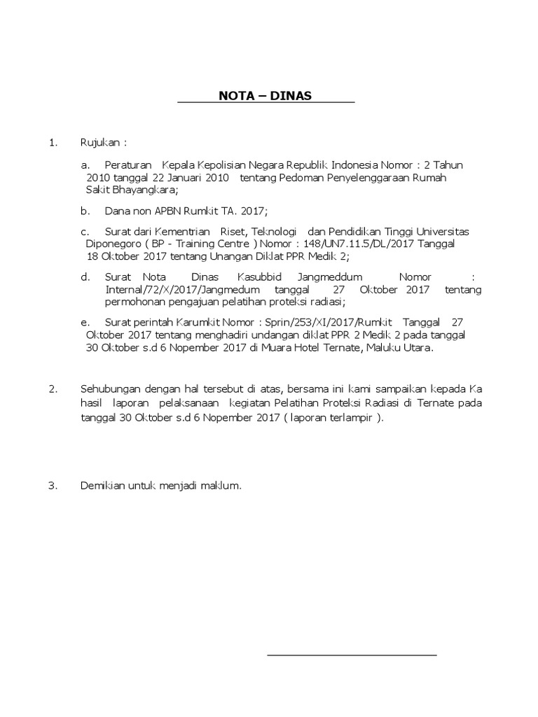 Nota Dinas Penyampaian Laporan | PDF