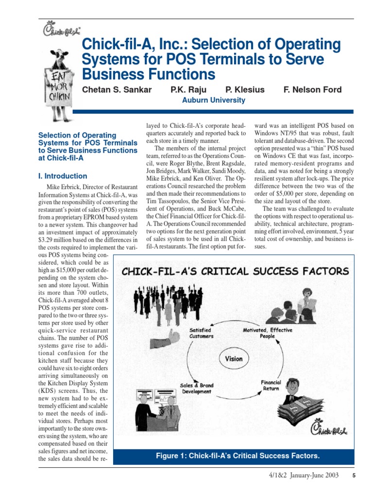 ChickfilA, Inc. Selection of Operating Systems For POS Terminals To