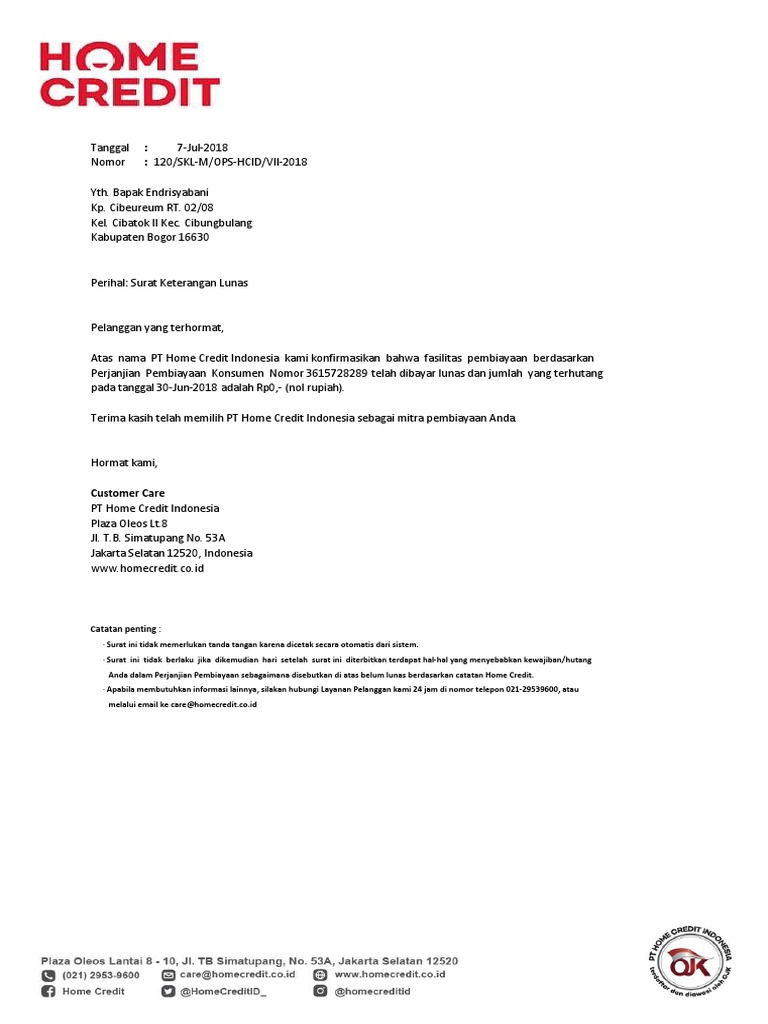 Surat Keterangan Kerja Home Credit Berkas Template Surat