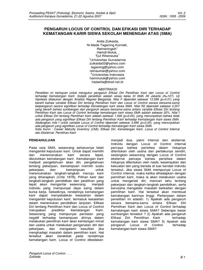 Locus of Control dan Kematangan Karir Siswa | PDF