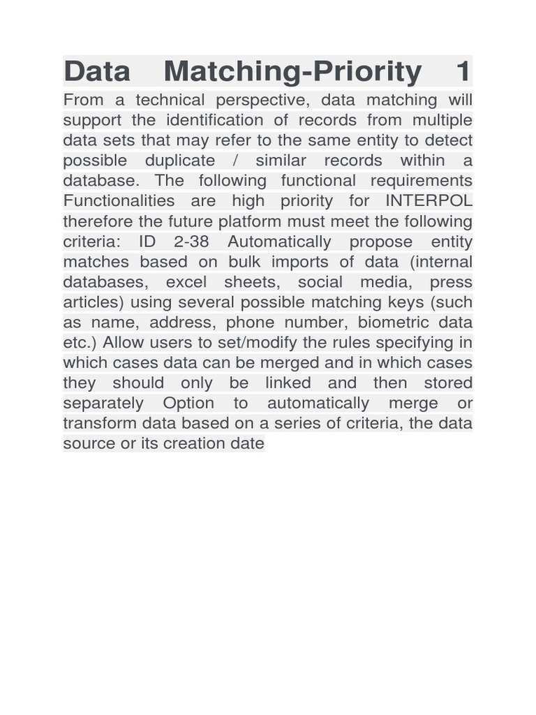 Data Matching-Priority 1 | PDF | Mania | Databases