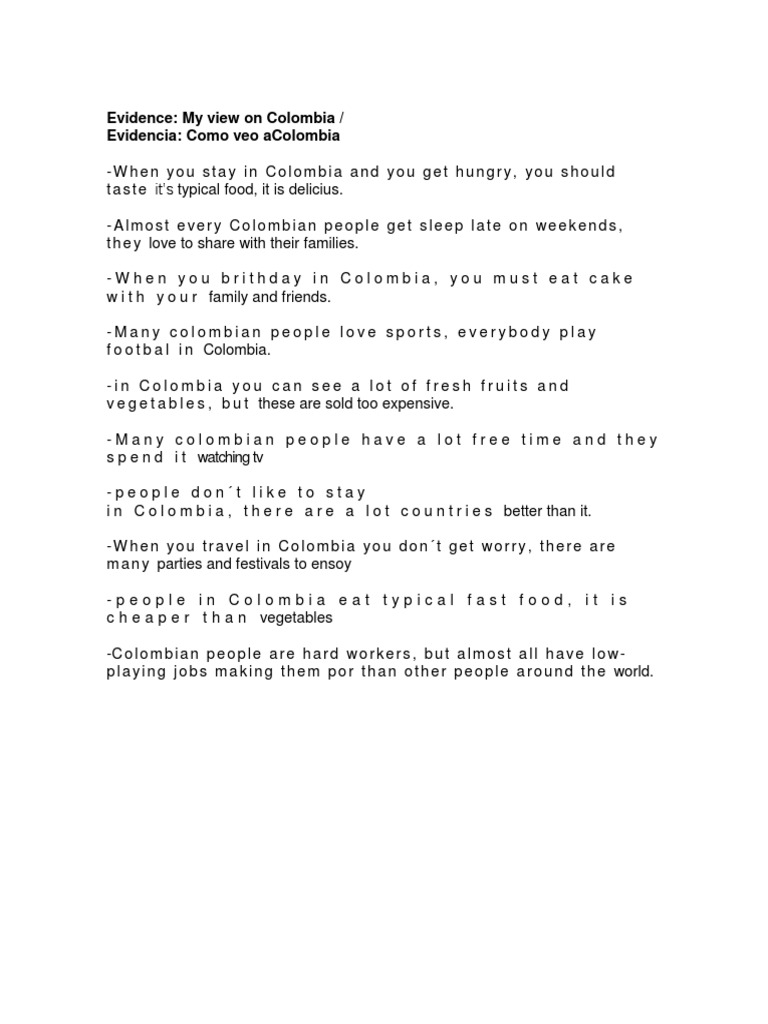 Evidence: My View On Colombia / Evidencia: Como Veo Acolombia | PDF